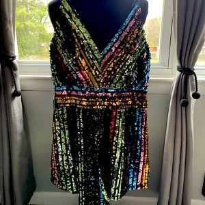 Sequin Multi colored short V front and back romper